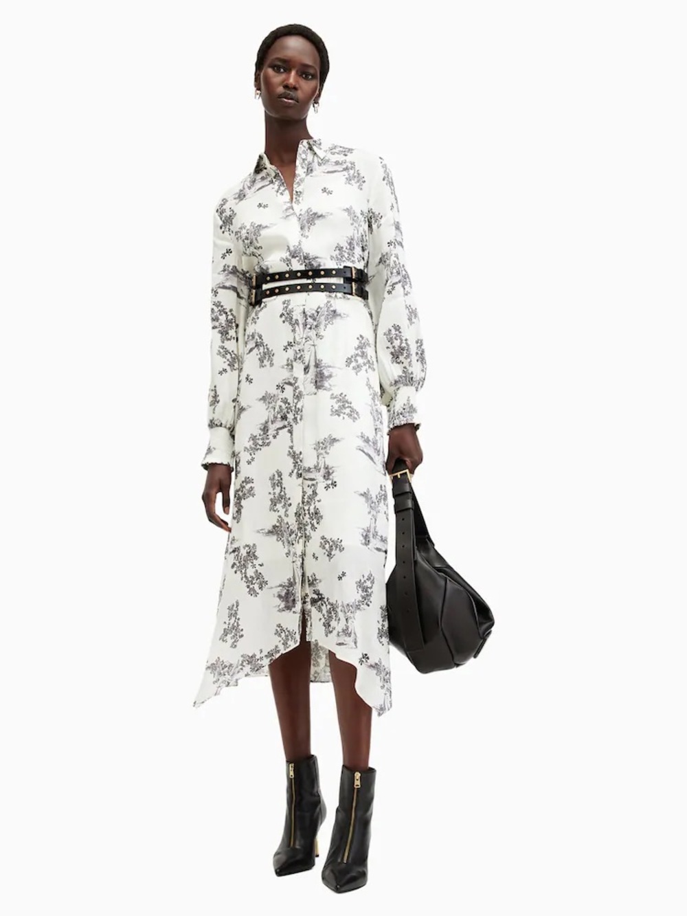 All Saints Skye Floral Asymmetric Hem Midi Dress - Picture 3 of 11